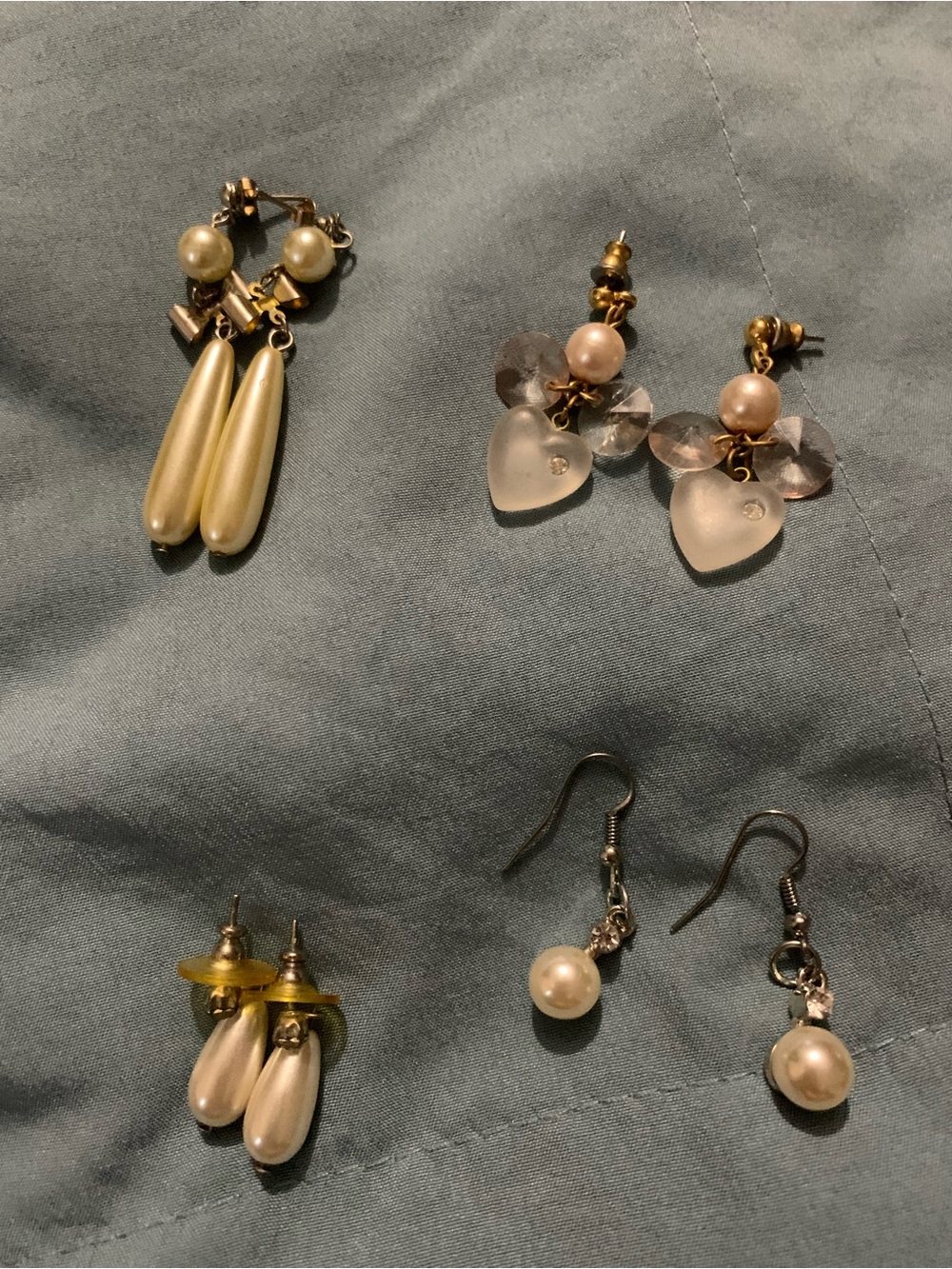 Set of 4 Vintage Styles of Pearl Drop Earrings with Gold and Crystal Accents